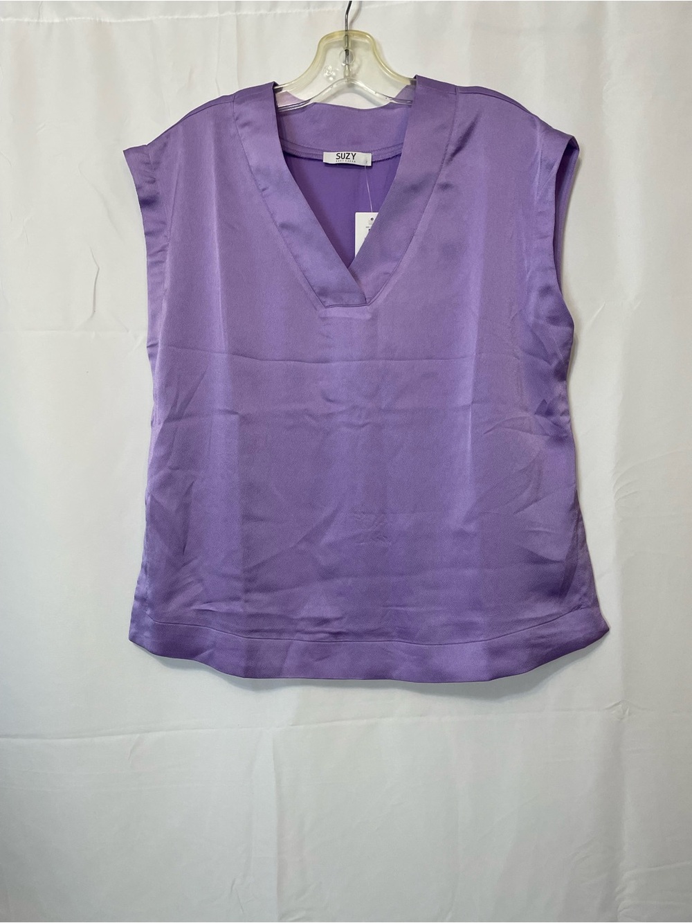 Suzy Shier V-Neck Satin Top Purple Women’s Medium